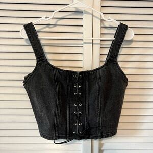 Lace-Up Denim Bustier Corset Top